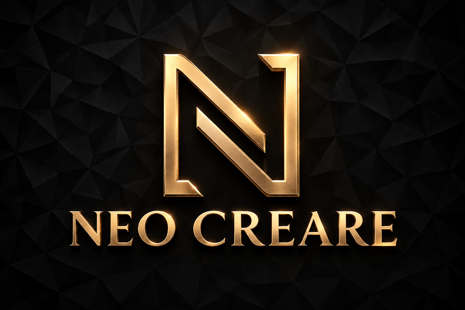 Neo Creare – goldenes Monogramm auf schwarzem Hintergrund